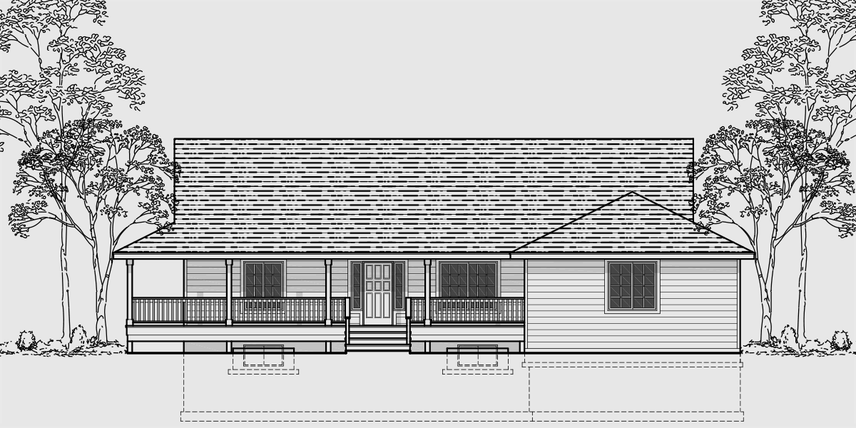 10027 One level house plans, house plans with basements, side load garage house plans, wrap around porch house plans, country house plans, 10027