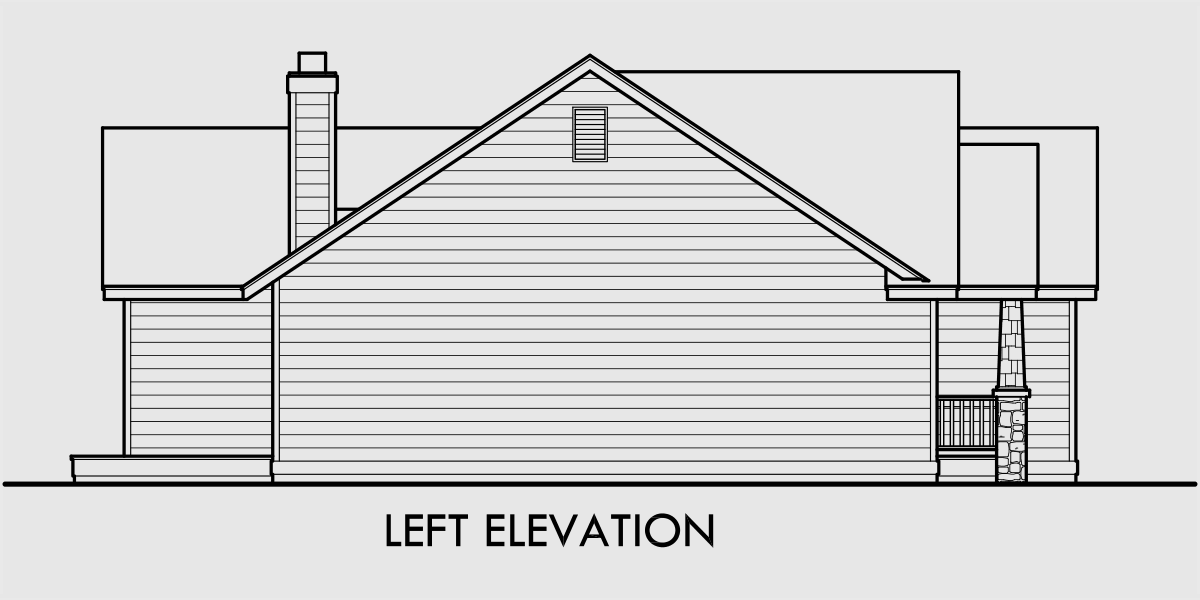 House side elevation view for 10004 Single level house plans, ranch house plans, 3 bedroom house plans, private master suite, 10004