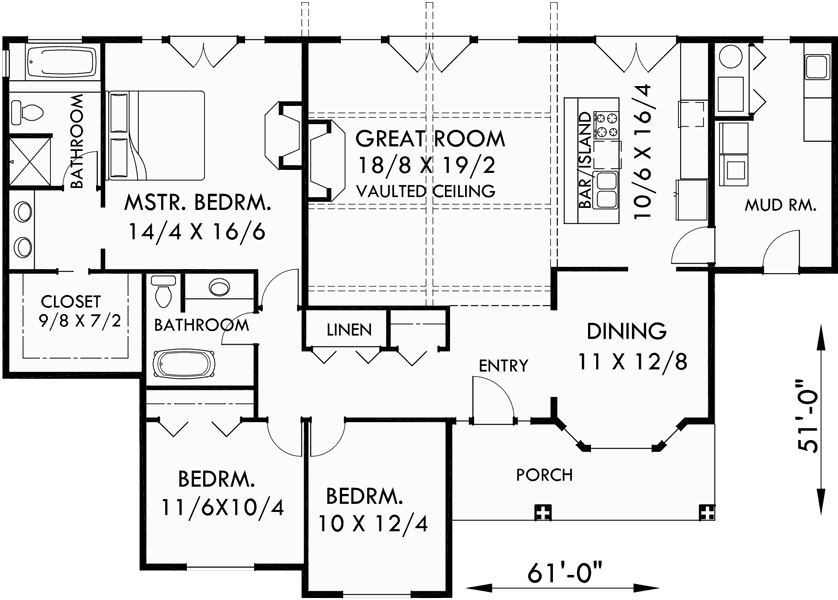 Main Floor Plan for 9940 One level house plans, single level craftsman house plans, house plans for empty nesters, one story house plans, 9940