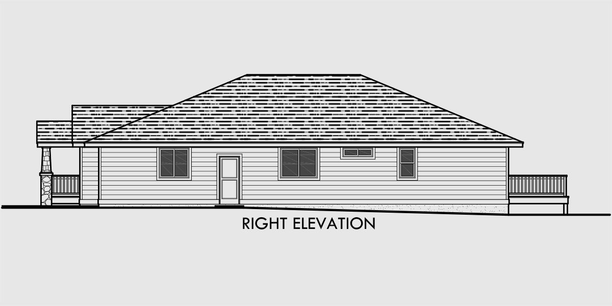 House side elevation view for 10018 Side Sloping Lot House Plans, walkout basement house plans, 10018