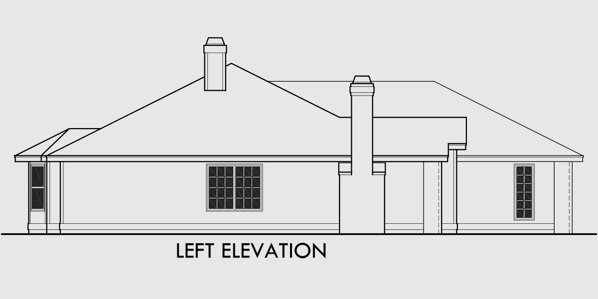 House rear elevation view for 10024 Single level house plans, empty nester house plans, house plans with 3 car garage, 10024