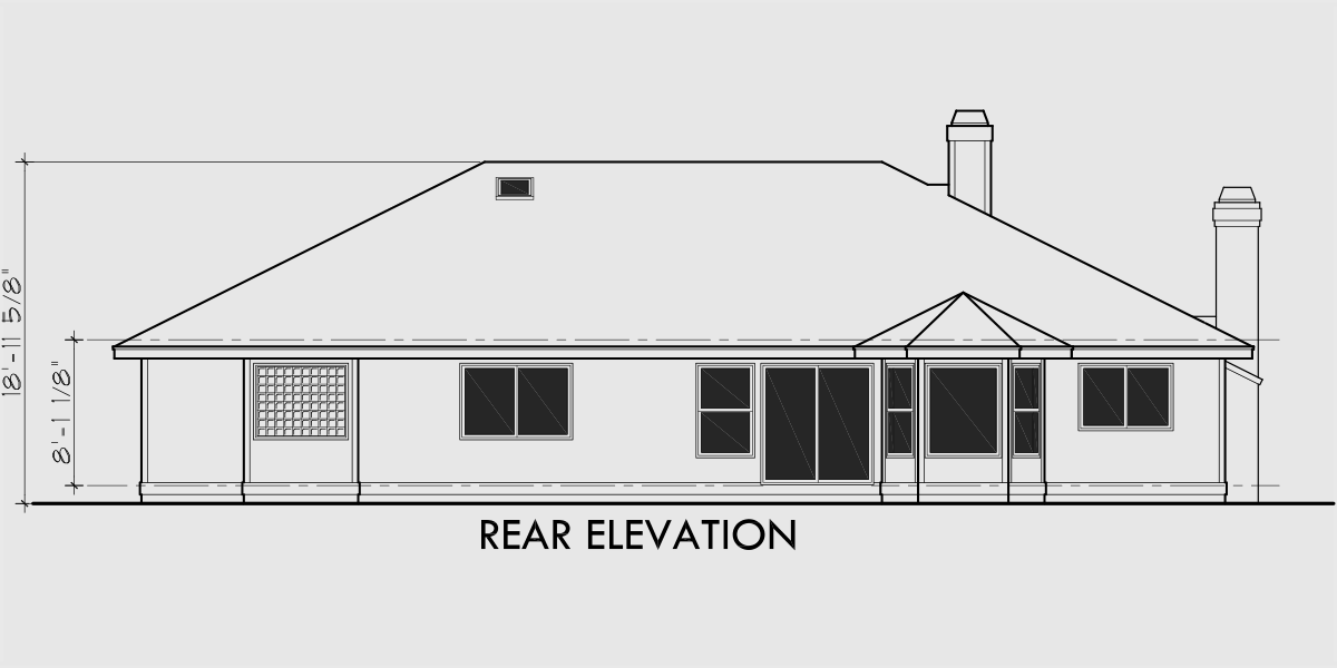 House side elevation view for 10024 Single level house plans, empty nester house plans, house plans with 3 car garage, 10024