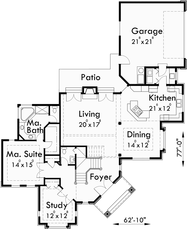Main Floor Plan for 10029 Grand Entrance Corner Lot House Plan, Master on the Main Floor 