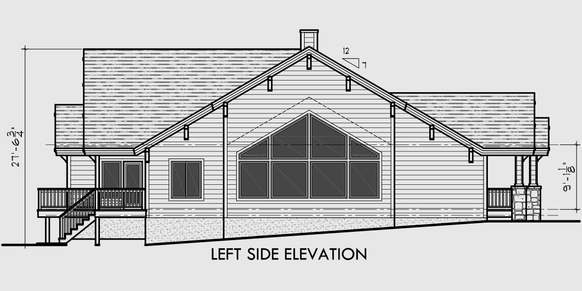House front drawing elevation view for 10086 Ranch House Plan featuring Gable Roofs