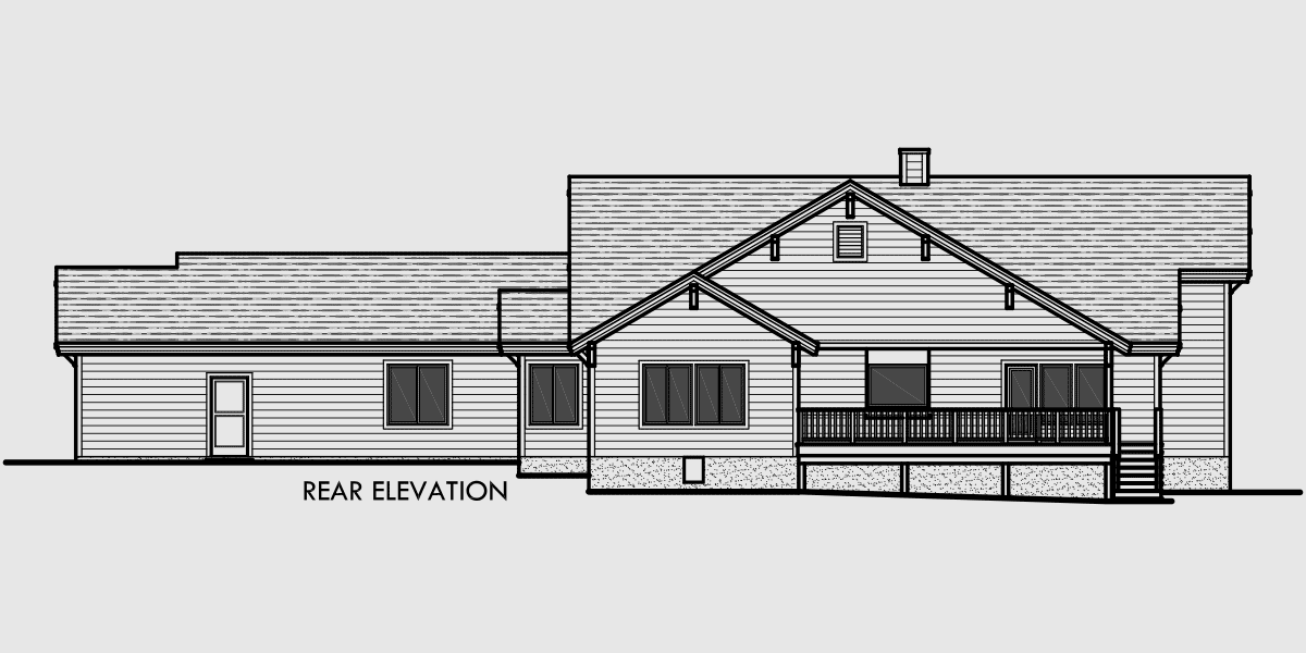 House rear elevation view for 10086 Ranch House Plan featuring Gable Roofs