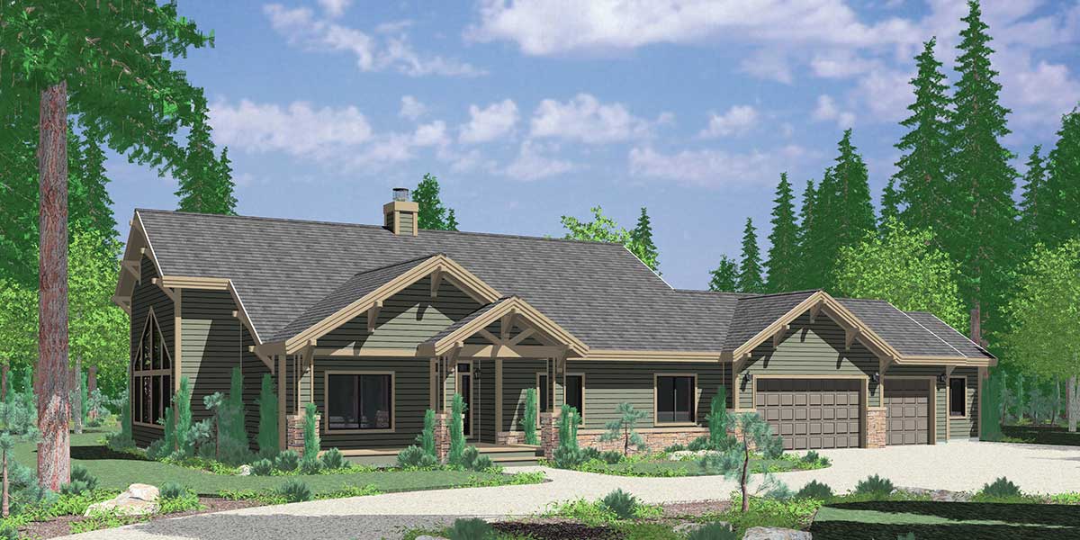 10086 Large Ranch House Plan featuring Gable Roofs