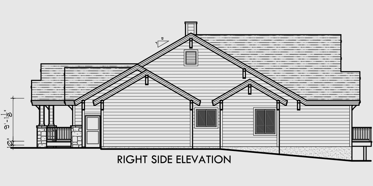 House side elevation view for 10086 Ranch House Plan featuring Gable Roofs