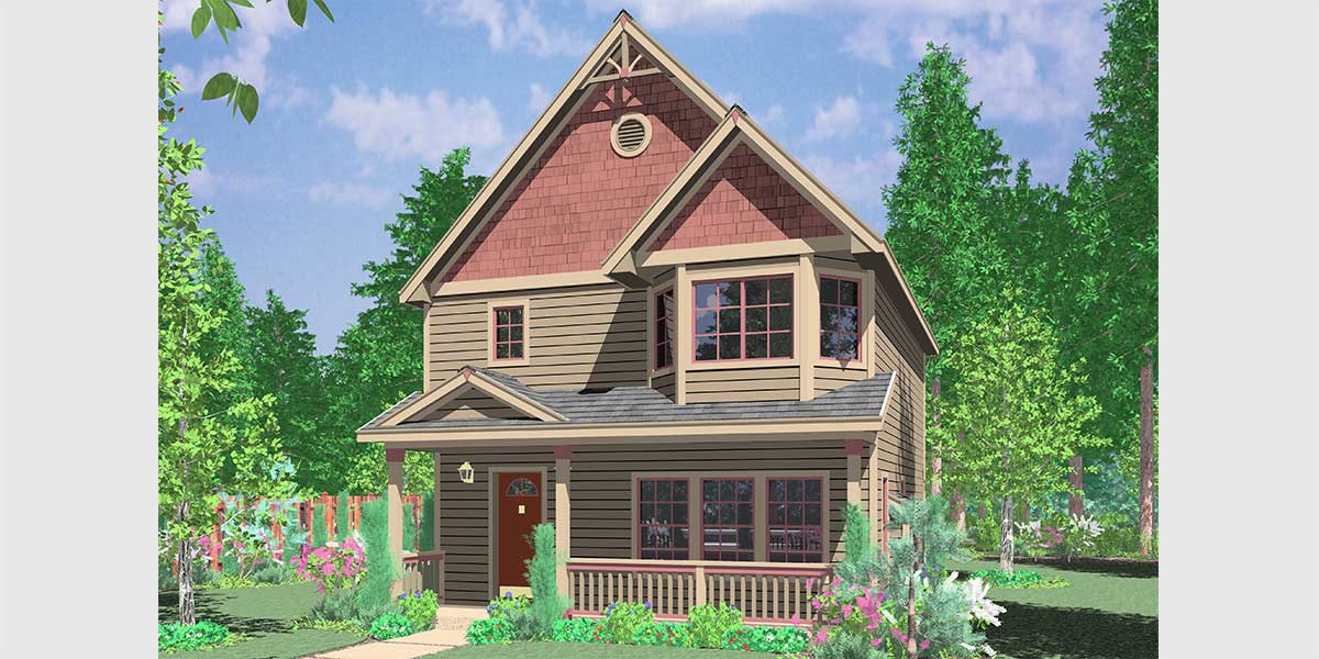 10101 Victorian Narrow Lot House Plan features front Bay Window