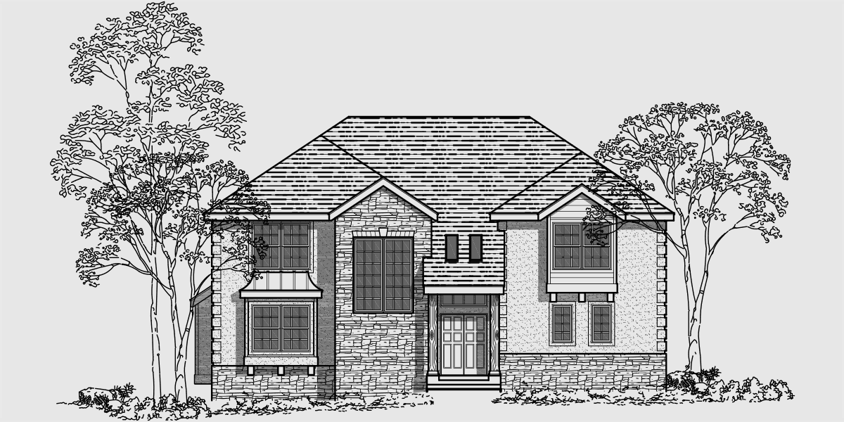 House side elevation view for 10006 Custom luxury house plan with Garage in daylight basement