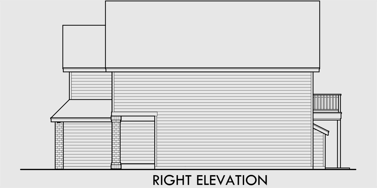 House side elevation view for D325 Two story duplex house plans, 2 bedroom duplex house plans, duplex house plans with garage, house plans with two master suites, D-325