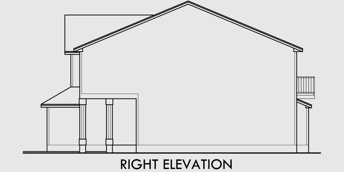 House rear elevation view for D-361 3 bedroom duplex house plans, 2 story duplex plans, duplex plans with garage, row house plans, D-361