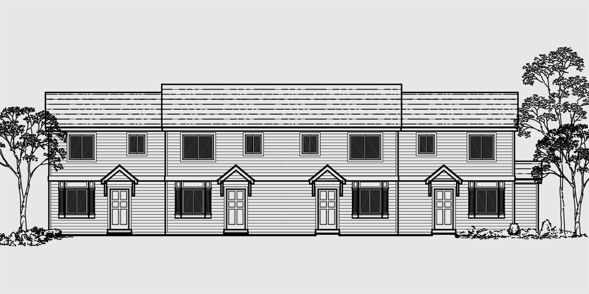 F-535 Fourplex house plans, 2 story townhouse, 2 and 3 bedroom 4 plex plans, F-535