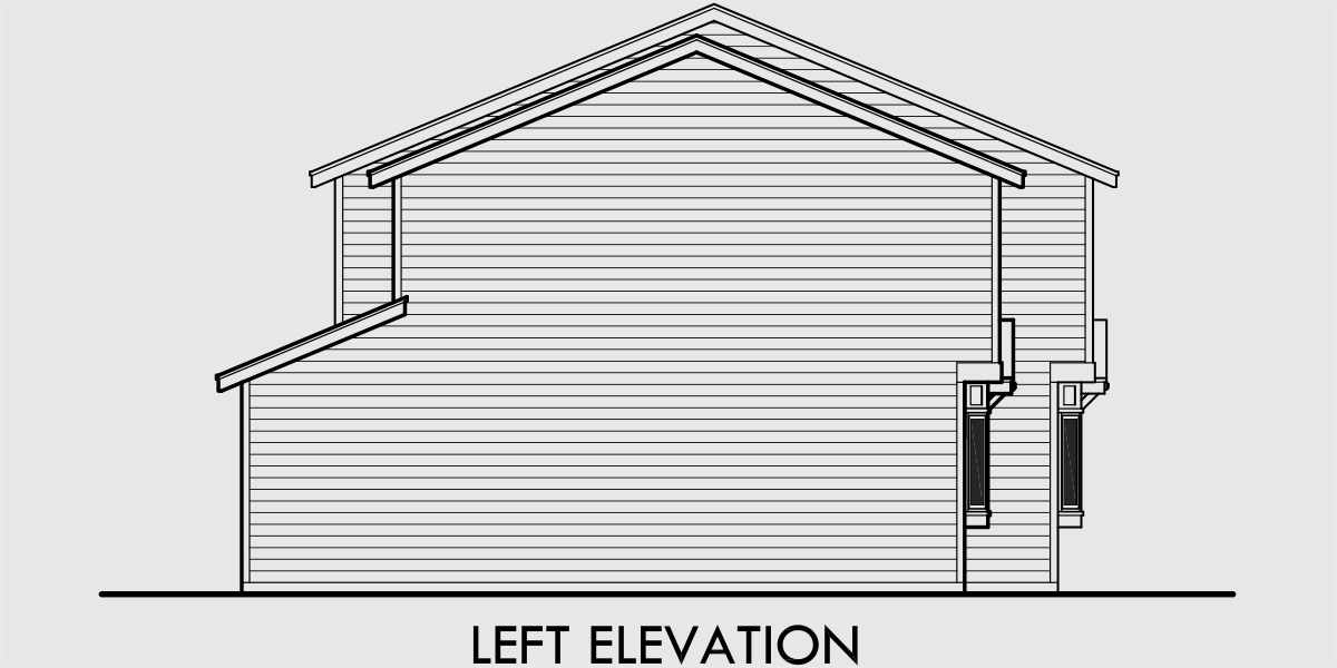 House side elevation view for F-535 Fourplex house plans, 2 story townhouse, 2 and 3 bedroom 4 plex plans, F-535