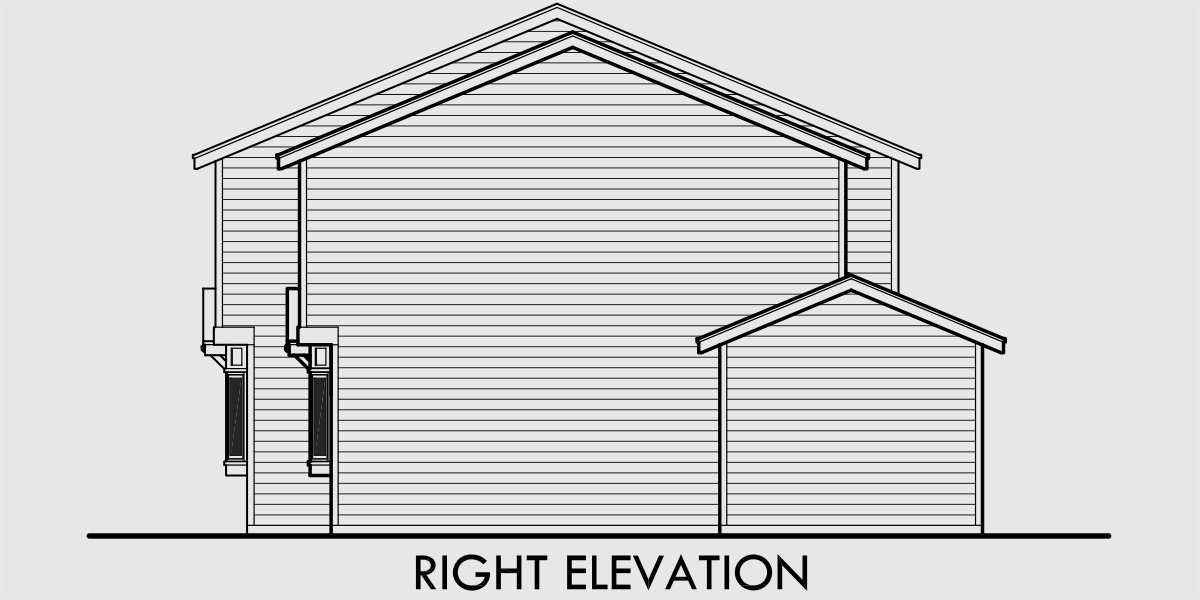 House rear elevation view for F-535 Fourplex house plans, 2 story townhouse, 2 and 3 bedroom 4 plex plans, F-535