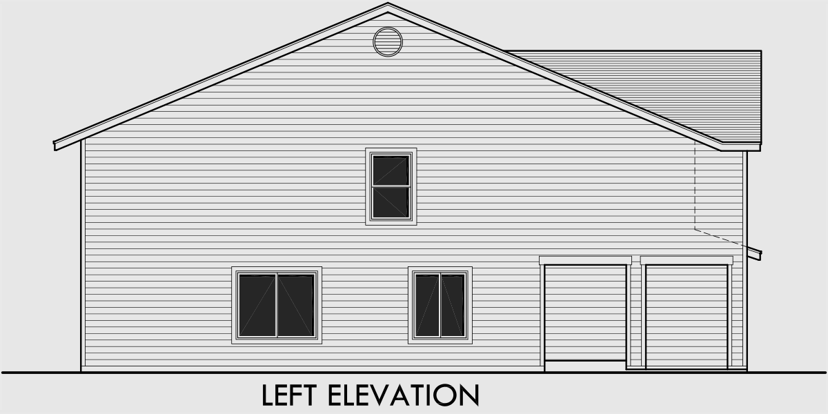 House rear elevation view for D-430 Narrow lot duplex house plans, 3 bedroom duplex house plans, 2 story duplex house plans,  D-430