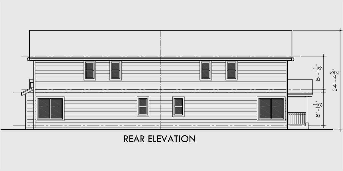 House side elevation view for D-465 Duplex house plans, corner lot duplex plans, 3 bedroom duplex plans, D-465