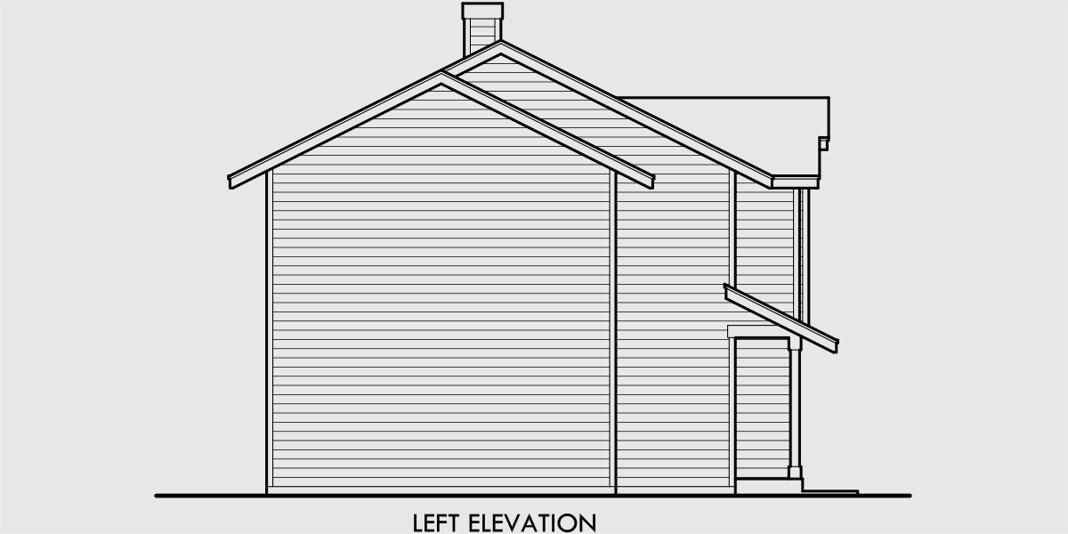 House rear elevation view for D-461 Duplex house plans, shallow lot multi-family plans, 3 bedroom duplex plans, D-461