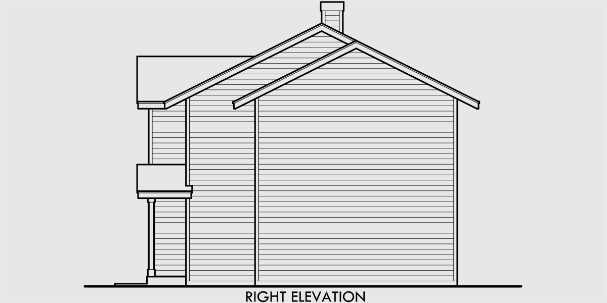 House rear elevation view for D-461 Duplex house plans, shallow lot multi-family plans, 3 bedroom duplex plans, D-461
