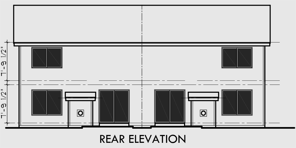 House front drawing elevation view for D-477 25 ft. Wide Duplex Plan With Two Car Garage 