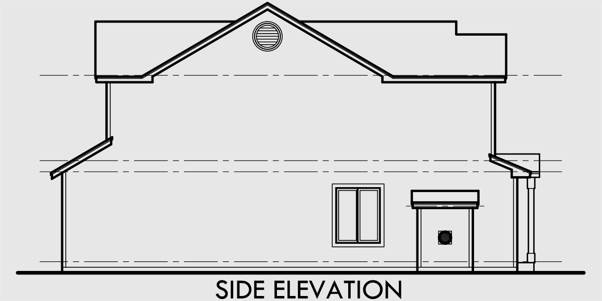 House side elevation view for D-418 Duplex house plans, 3 bedroom townhouse plans, duplex house plans with garage, D-418