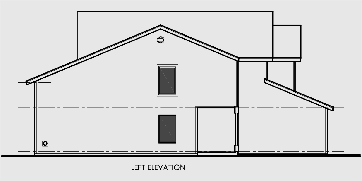 House side elevation view for D-433 Duplex house plans, duplex house plans with garage, D-433