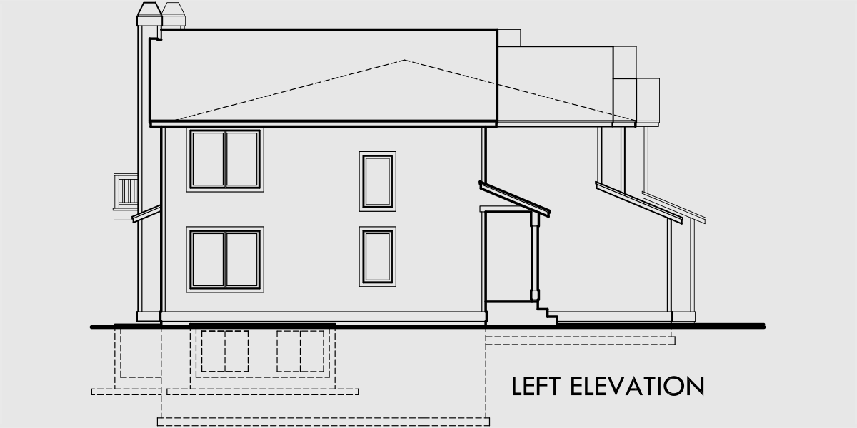 House front drawing elevation view for D-422 Duplex house plans, duplex house plan with 2 car garage, 3 bedroom duplex house plans, D-422