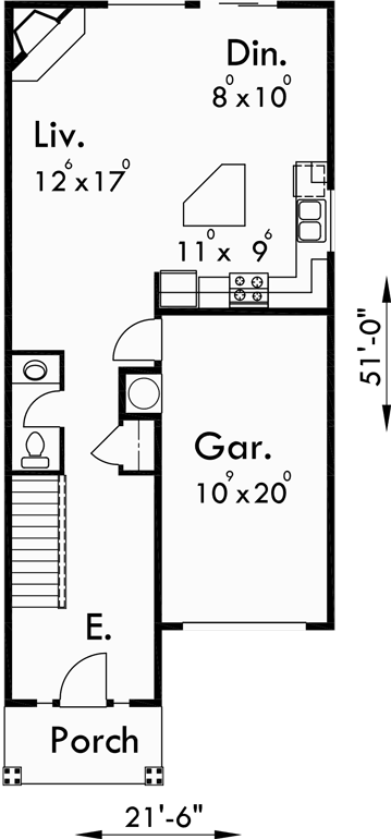 Main Floor Plan for D-467 Duplex House Plans, 2 story duplex house plans, 2 - 3 - & 4 units available, Traditional house plans, D-467