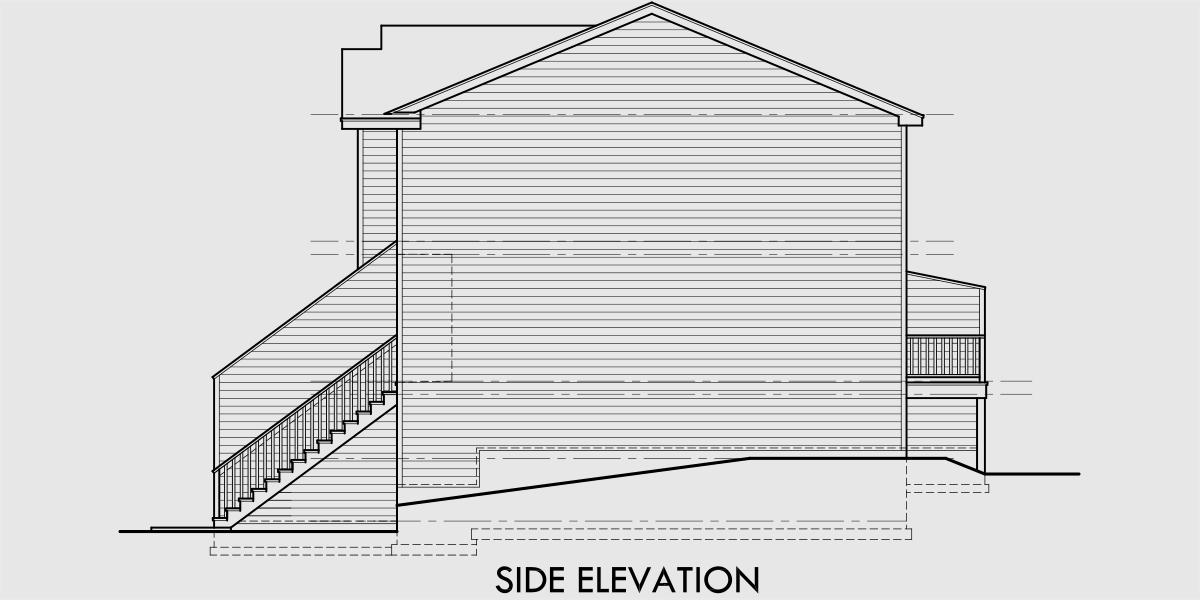 House side elevation view for D-442 6 unit townhouse plans, 6 plex plans, double master bedroom house plans, D-442