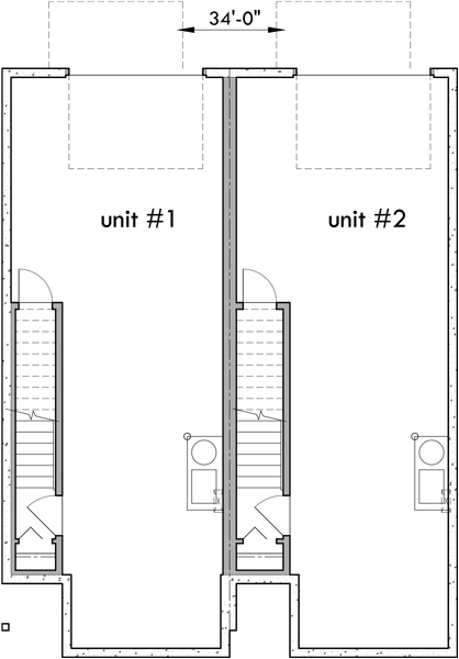 Lower Floor Plan 2 for Duplex house plans, duplex house plan for sloping lot, rear garage house plans, 2 master bedroom house plans, D-518
