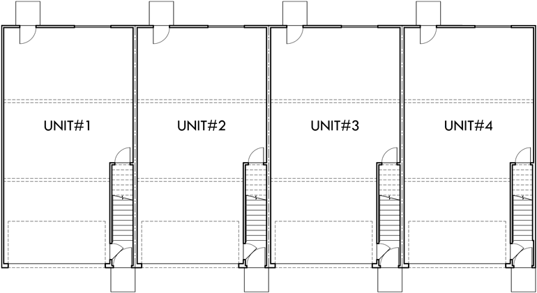 Lower Floor Plan 2 for 4 plex plans, townhome plans, 4 bedroom townhouse, 4 plex plans with garage, F-538