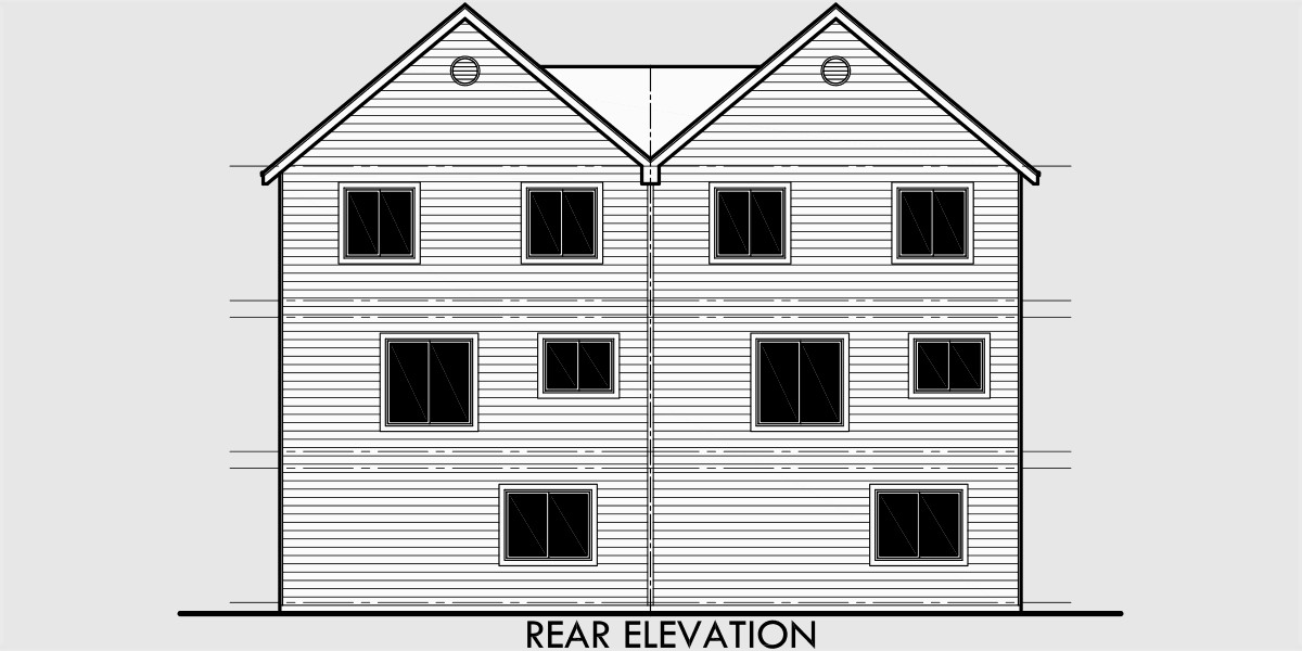 House front drawing elevation view for D-460 Duplex house plans, 3 story duplex house plans, D-460