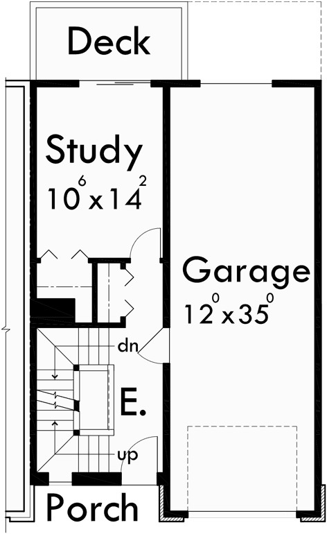 Lower Floor Plan for D-489 Modern town house plans, duplex house plans, sloping lot house plans, D-489