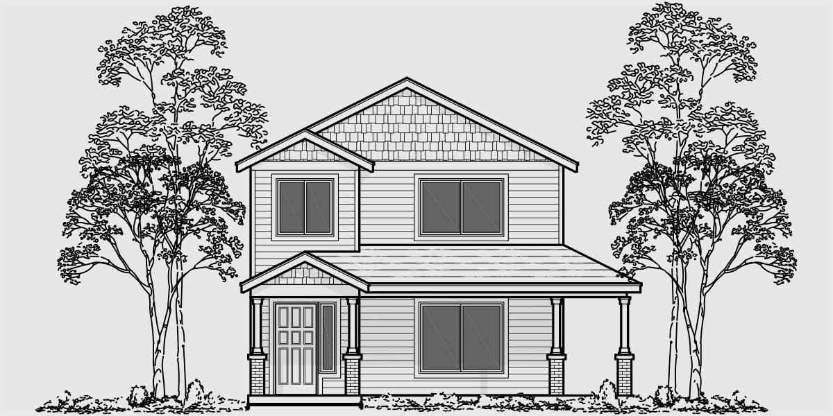 10061 Two story house plans, narrow lot house plans, rear garage house plans, 4 bedroom house plans, 10061