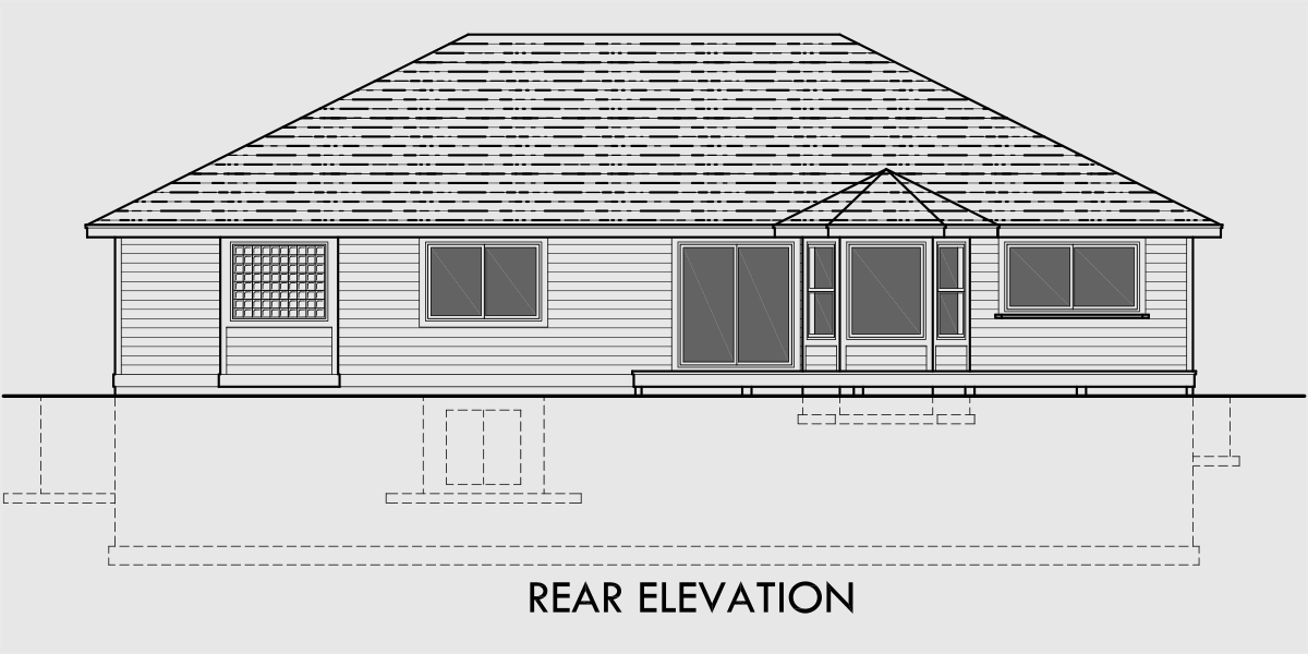 House front drawing elevation view for 10050 One level house plans, house plans with 3 car garage, house plans with basement, house plans with storage, 10050