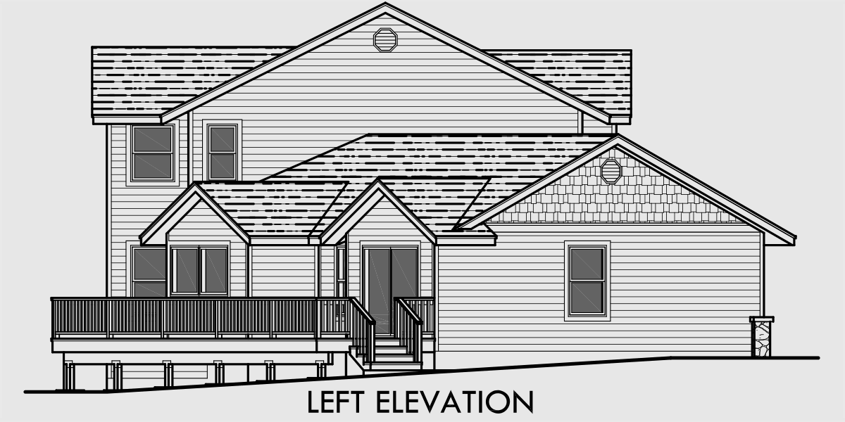House side elevation view for 10020 Vacation house plans, two story house plans, 4 bedroom house plans, 10020