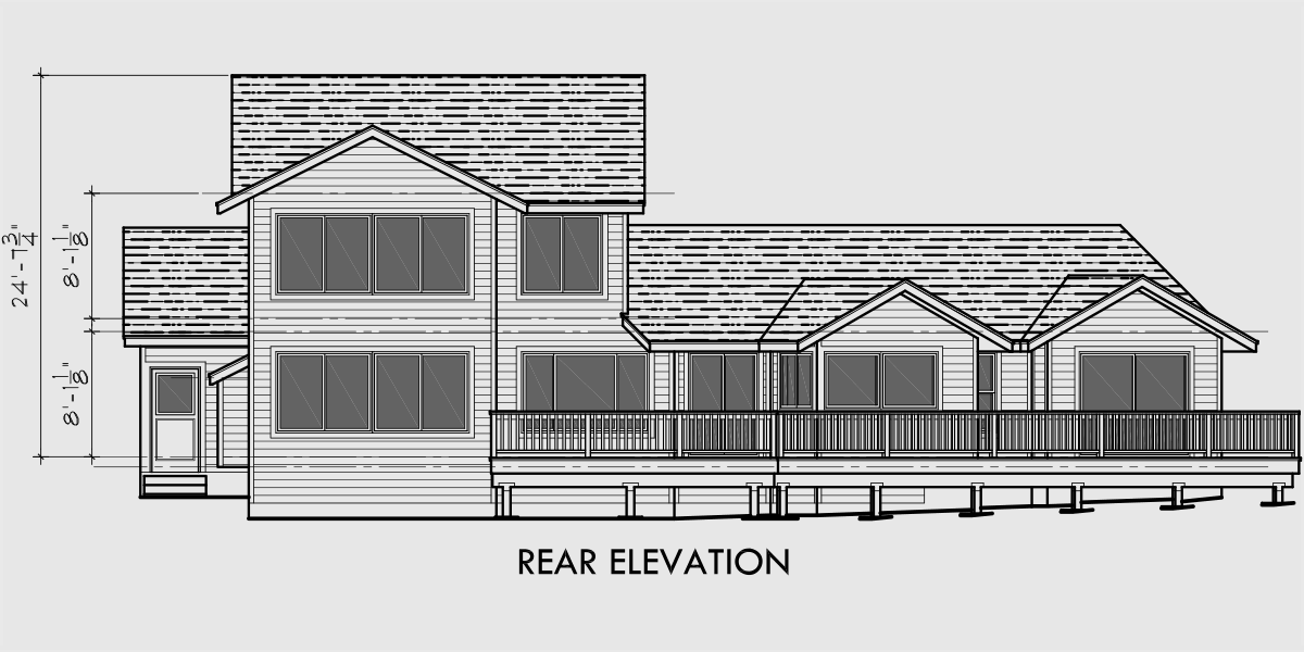 House front drawing elevation view for 10020 Vacation house plans, two story house plans, 4 bedroom house plans, 10020
