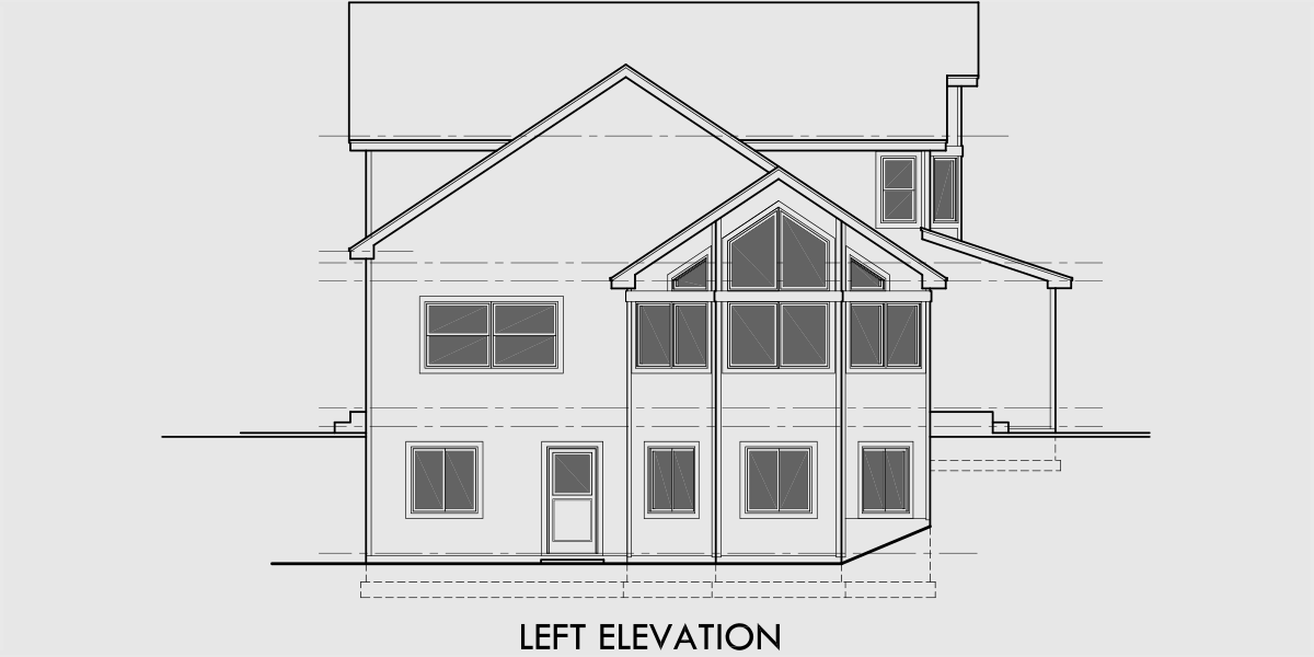 House side elevation view for 9942 Side sloping lot house plans, 4 bedroom house plans, house plans with basement, 9942