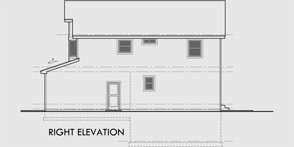 House rear elevation view for 9942 Side sloping lot house plans, 4 bedroom house plans, house plans with basement, 9942