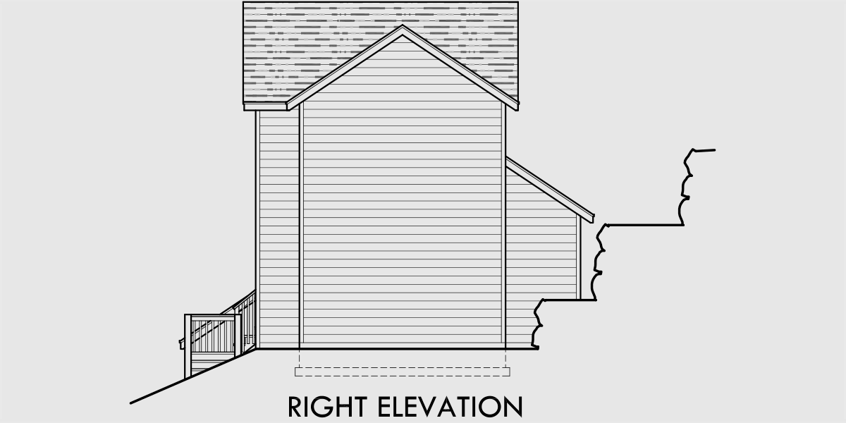 House side elevation view for 10070 Sloping lot house plans, house plans with side garage, narrow lot house plans, 5 bedroom house plans, house plans with elevator, 10070