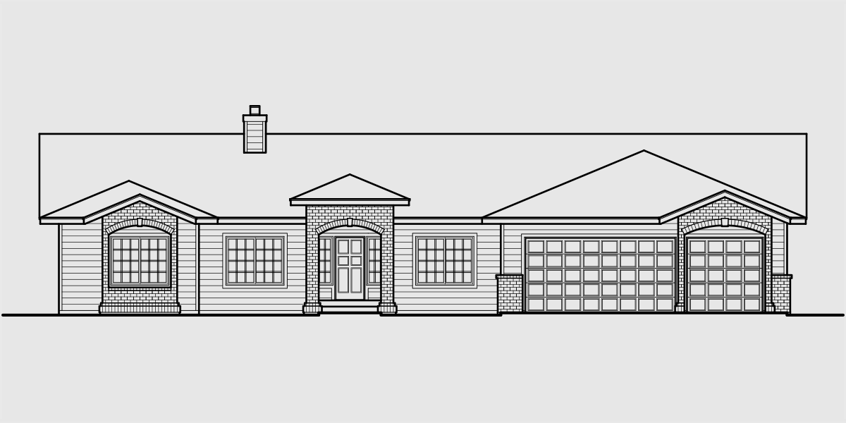 House front drawing elevation view for 10084 4 bedroom house plans, house plans with large master suite, 3 car garage house plans, 10084