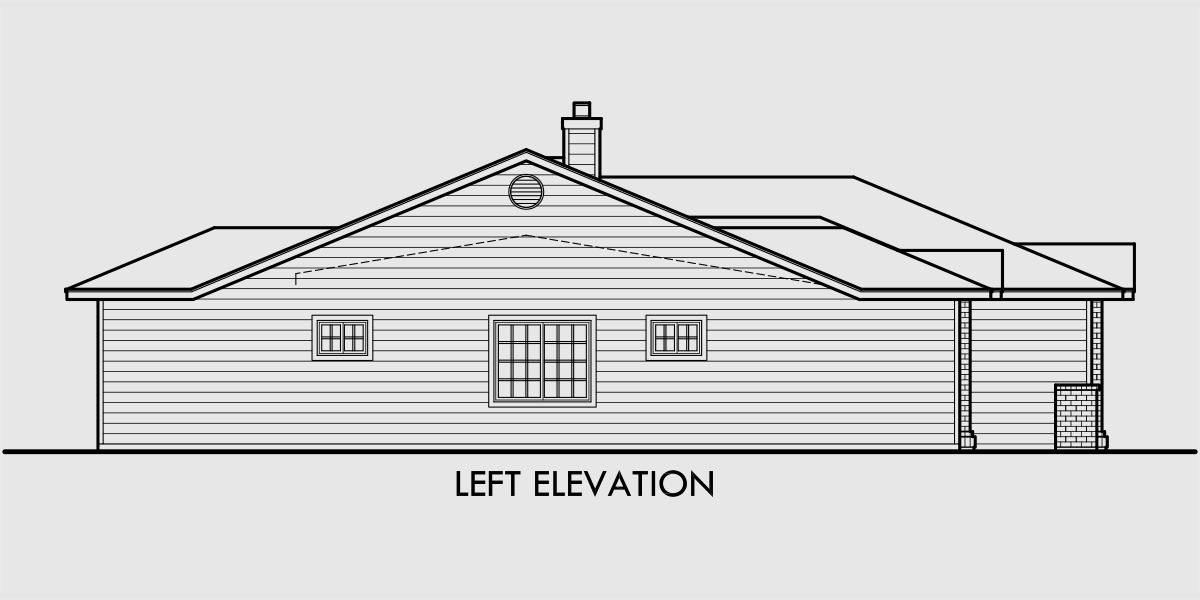 House side elevation view for 10084 4 bedroom house plans, house plans with large master suite, 3 car garage house plans, 10084
