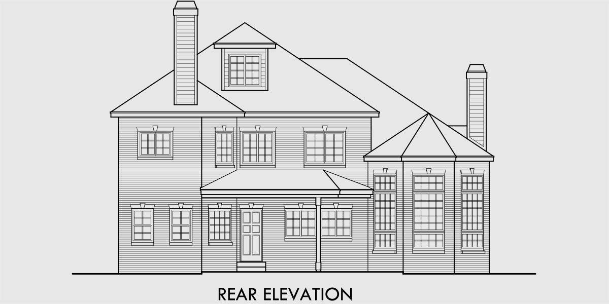 House front drawing elevation view for 9946 Brick house plans, curved stair case, attic dormer, small castle house plans, 9946