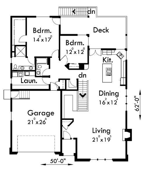 Main Floor Plan for 10071 Side Sloping Lot, Walkout Basement, 50 ft Wide