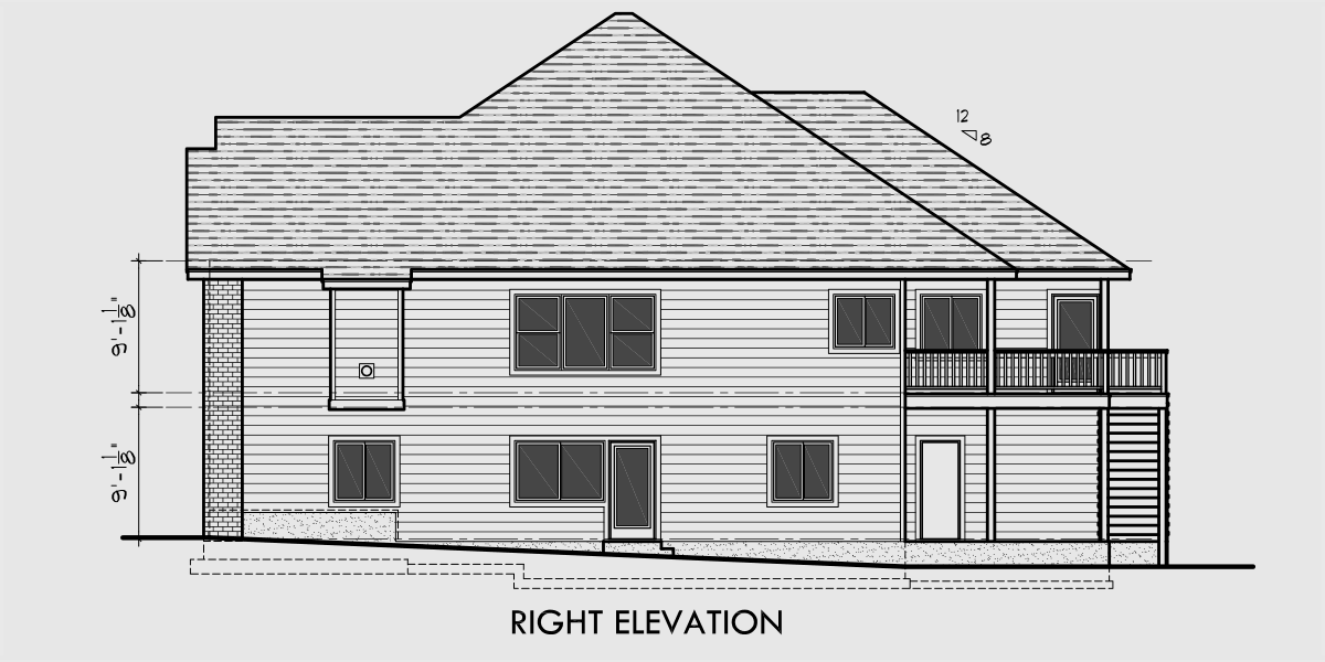 House side elevation view for 10071 Side Sloping Lot, Walkout Basement, 50 ft Wide