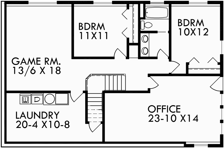 Basement Floor Plan for 9918 Walkout Basement House Plan, Great Room, Angled Garage