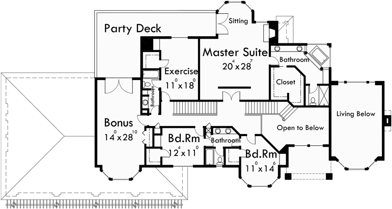 Upper Floor Plan for 10034 Mediterranean house plans, Luxury house plans, Dream kitchen, Large master suite, house plans with bonus room, house plans with 4 car garage