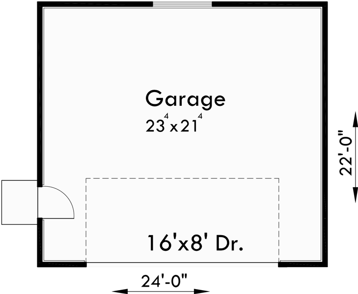 Main Floor Plan for CGA-92 24 ft wide x 22 ft deep, 2 car garage plans, CGA-92