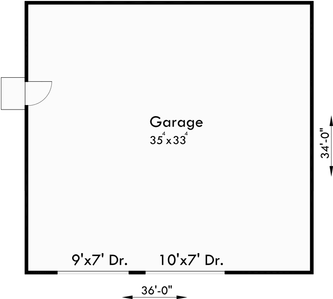 Main Floor Plan for CGA-96 Large two car garage, 36 ft wide x 34 ft deep garage, CGA-96 