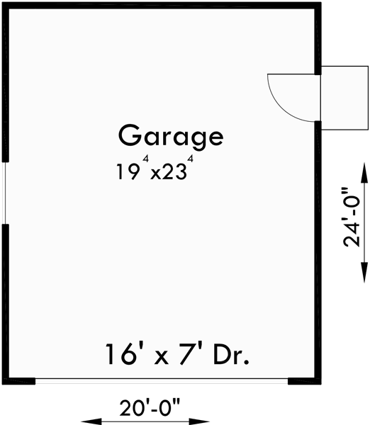 Main Floor Plan for CGA-98 2 car garage plans, 20 ft wide x 24 ft deep garage plans, CGA-98