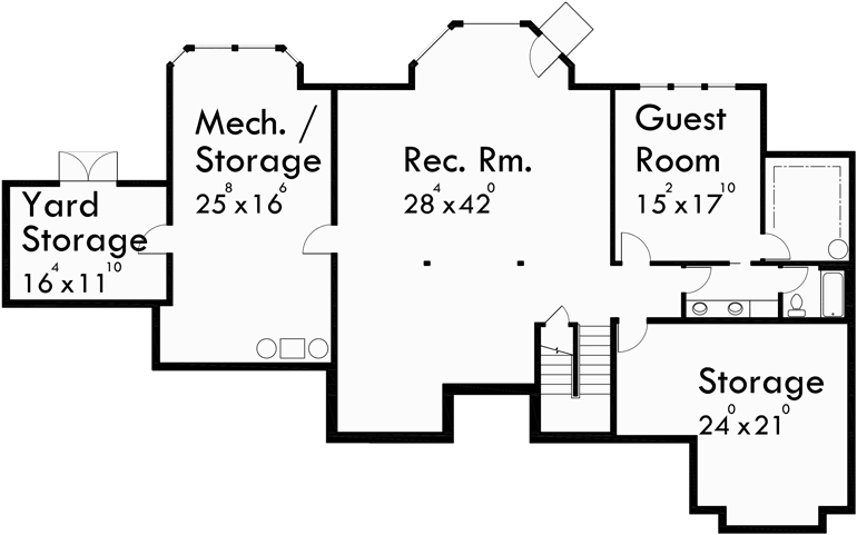 Basement Floor Plan for 10054 Sprawling ranch house plans, Daylight basement, Great room house plans, Recreational Room, 4 Car Garage